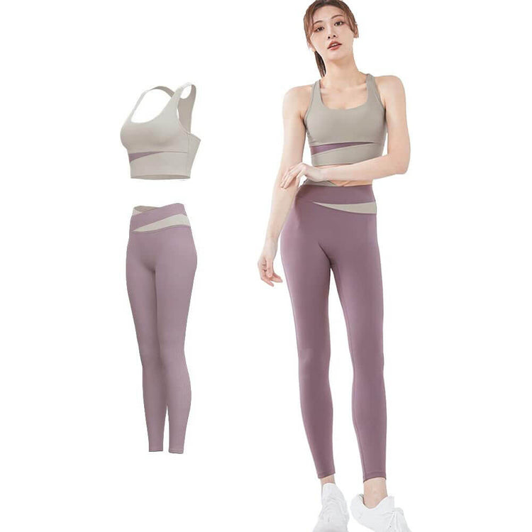 FLYSHION 運動內衣組_灰紫2件裝(運動內衣+瑜伽褲)