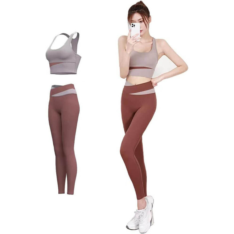 FLYSHION 運動內衣組_灰紅2件套(運動內衣+瑜伽褲)