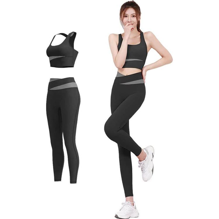 FLYSHION 運動內衣組_黑黑2件套(運動內衣+瑜伽褲)