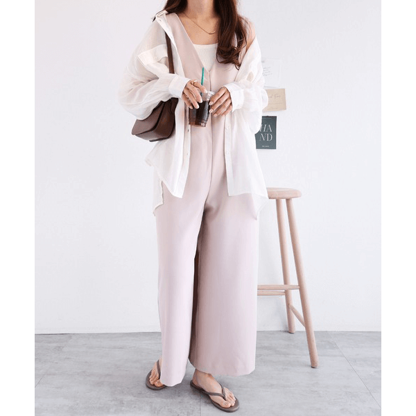 後背結帶設計柔滑吊帶褲_象牙