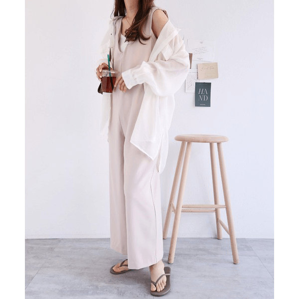 後背結帶設計柔滑吊帶褲_象牙