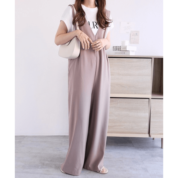 後背結帶設計柔滑吊帶褲_灰