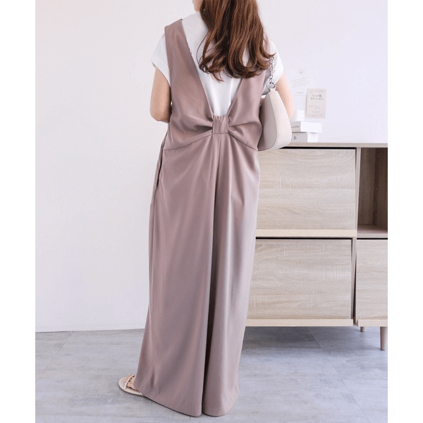 後背結帶設計柔滑吊帶褲_灰