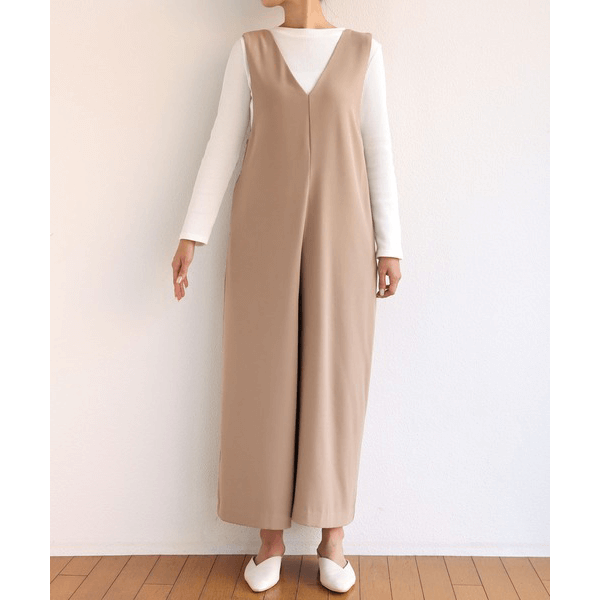 後背結帶設計柔滑吊帶褲_褐色