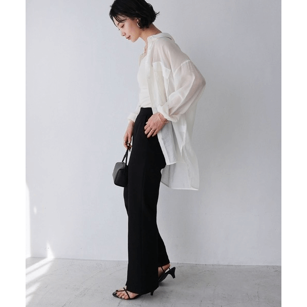 over size口袋透膚長袖襯衫_象牙