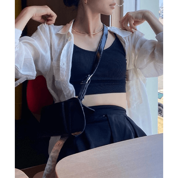 over size口袋透膚長袖襯衫_象牙