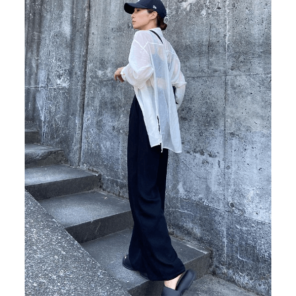 over size口袋透膚長袖襯衫_象牙