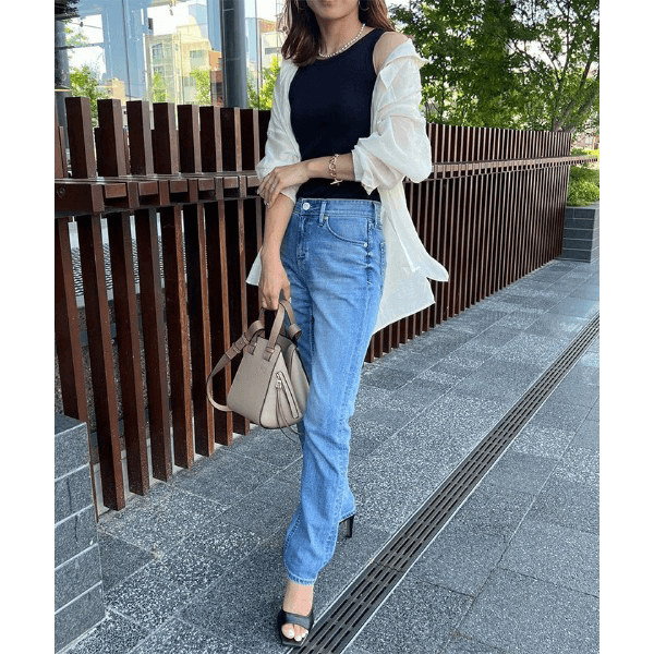 over size口袋透膚長袖襯衫_象牙