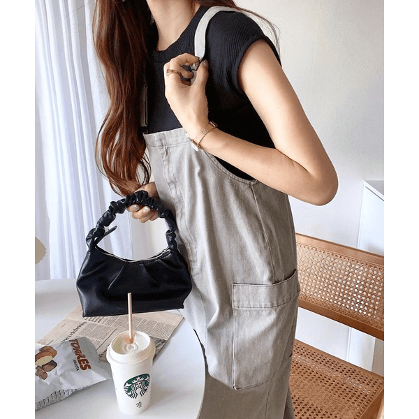 條紋針織圓領法式袖T_黑色