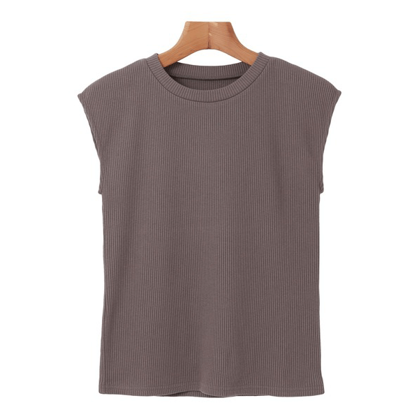 條紋針織圓領法式袖T_灰