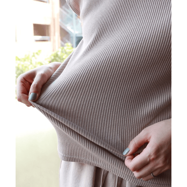 條紋針織圓領法式袖T_深灰