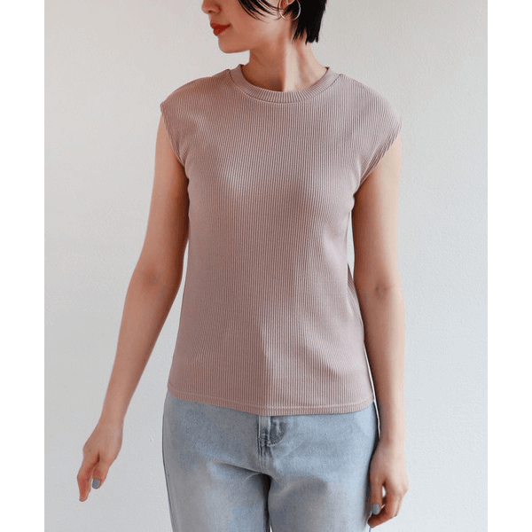 條紋針織圓領法式袖T_粉米色