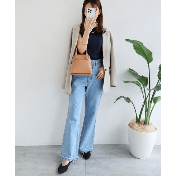 條紋針織圓領法式袖T_海軍藍