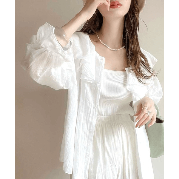 2WAY荷葉邊設計襯衫_白