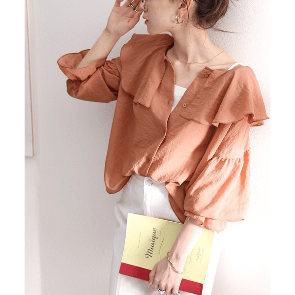 2WAY荷葉邊設計襯衫_陶紅