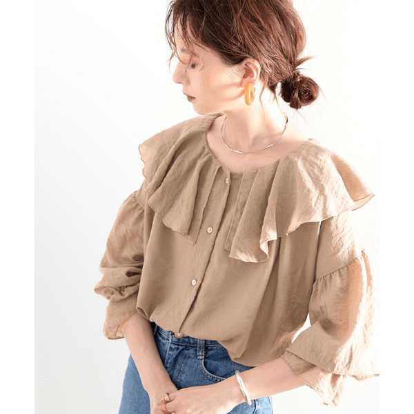 2WAY荷葉邊設計襯衫_摩卡