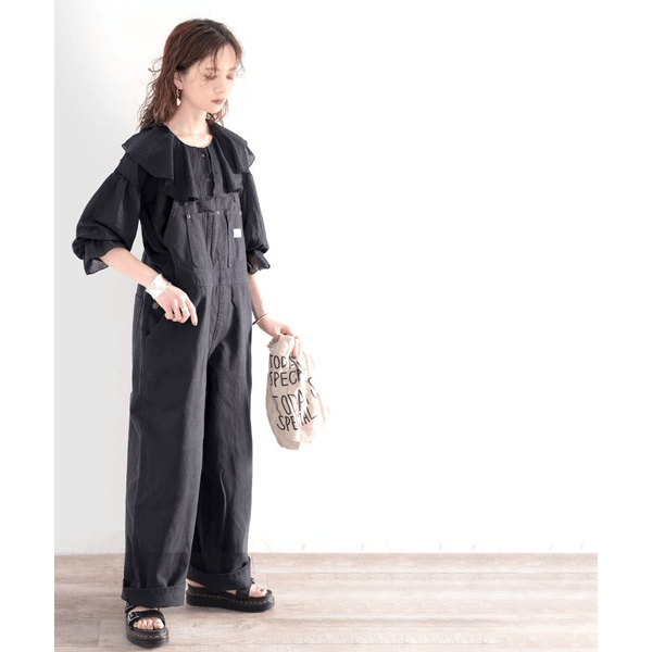 2WAY荷葉邊設計襯衫_黑