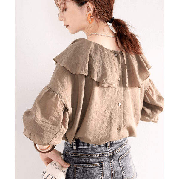 2WAY荷葉邊設計襯衫_摩卡