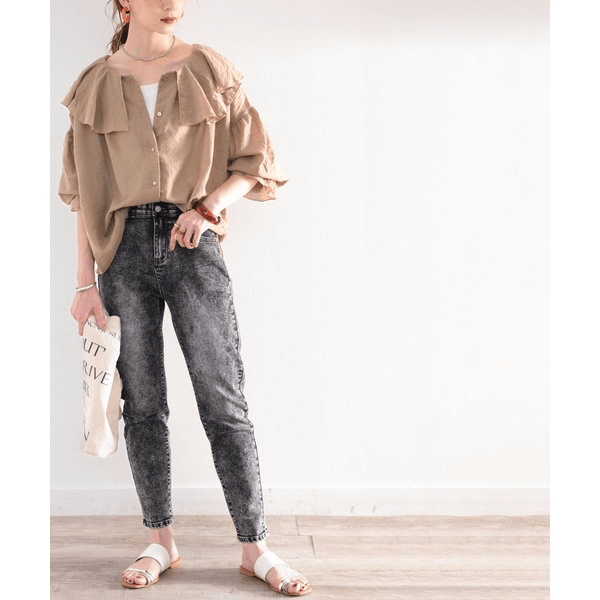 2WAY荷葉邊設計襯衫_摩卡