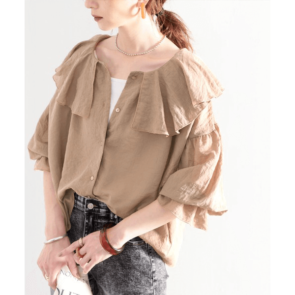 2WAY荷葉邊設計襯衫_摩卡
