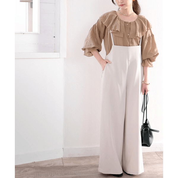 2WAY荷葉邊設計襯衫_摩卡