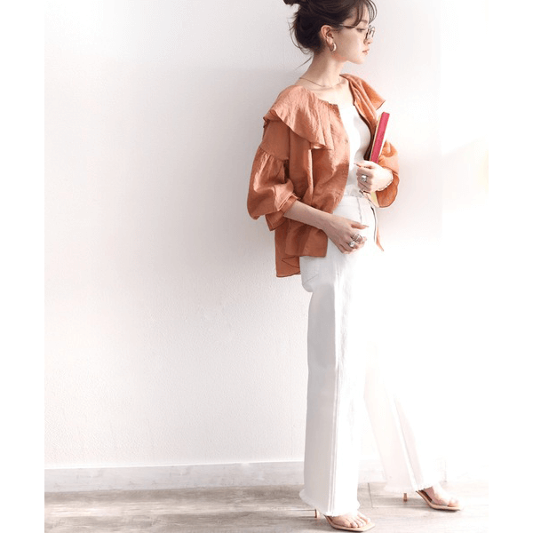 2WAY荷葉邊設計襯衫_陶紅