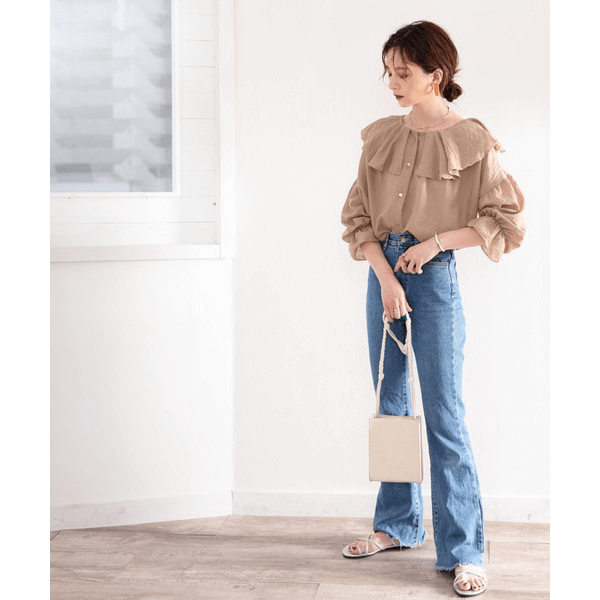 2WAY荷葉邊設計襯衫_摩卡