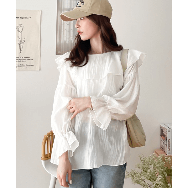 2WAY荷葉邊設計襯衫_白