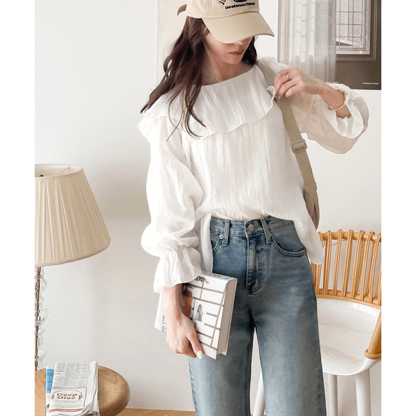 2WAY荷葉邊設計襯衫_白