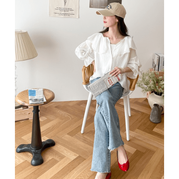 2WAY荷葉邊設計襯衫_白