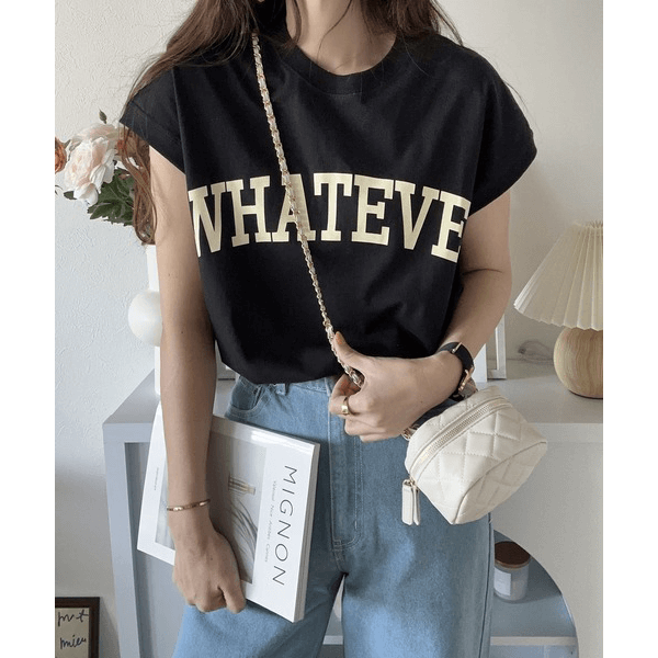 天竺棉圓弧下擺設計上衣_黑底白字