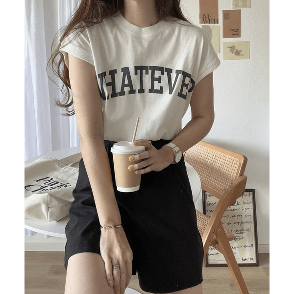 天竺棉圓弧下擺設計上衣_米白