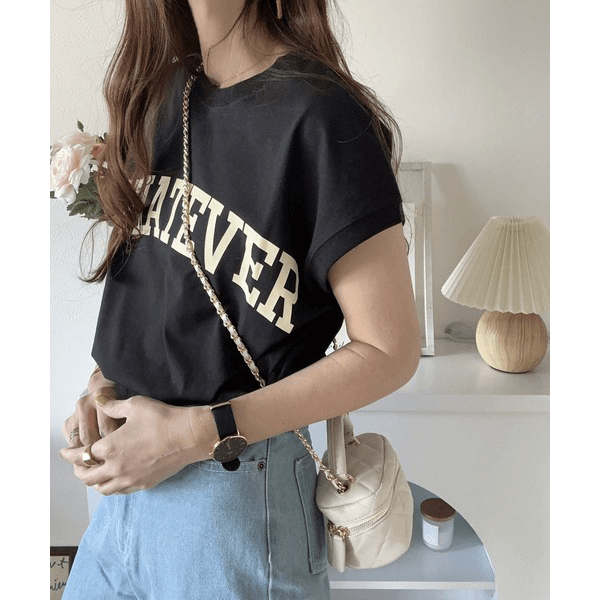 天竺棉圓弧下擺設計上衣_黑底白字