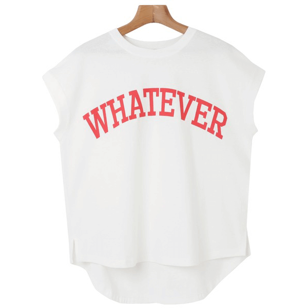 天竺棉圓弧下擺設計上衣_白底紅字