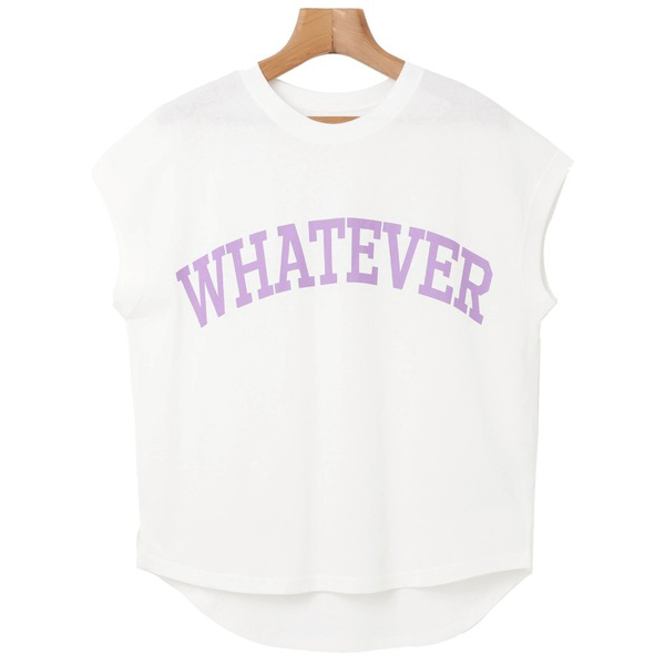 天竺棉圓弧下擺設計上衣_白底紫字