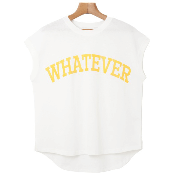 天竺棉圓弧下擺設計上衣_白底黃字