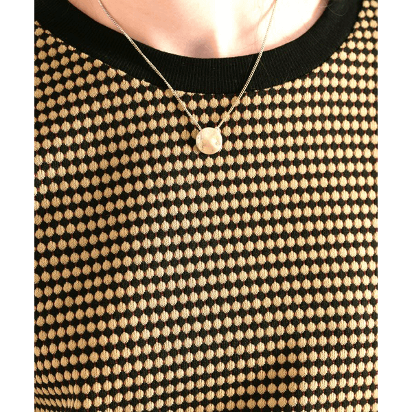 復古小圓點彈性針織上衣 _黑