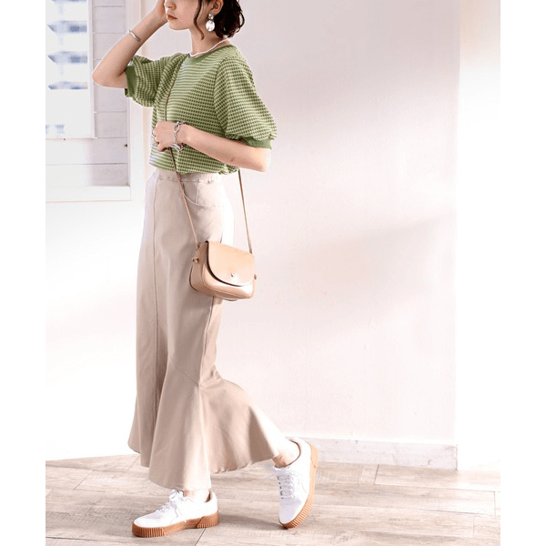 復古小圓點彈性針織上衣 _綠