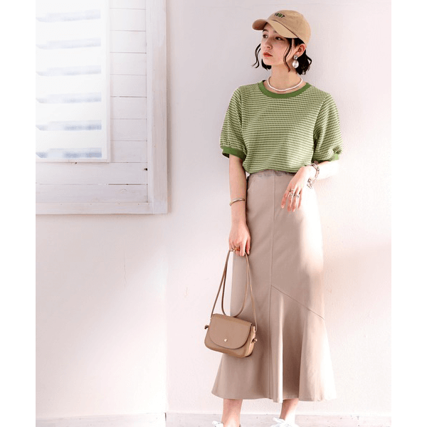 復古小圓點彈性針織上衣 _綠