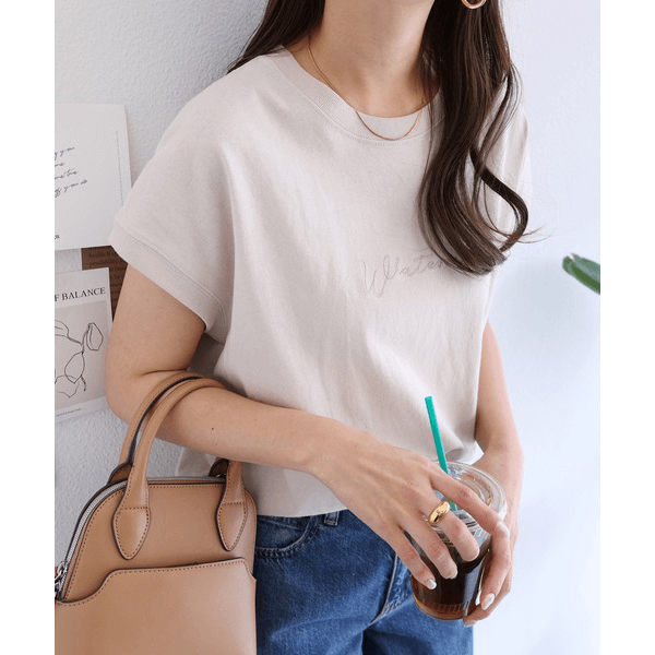 天竺棉 Whatever Logo 刺繍T_淺褐色