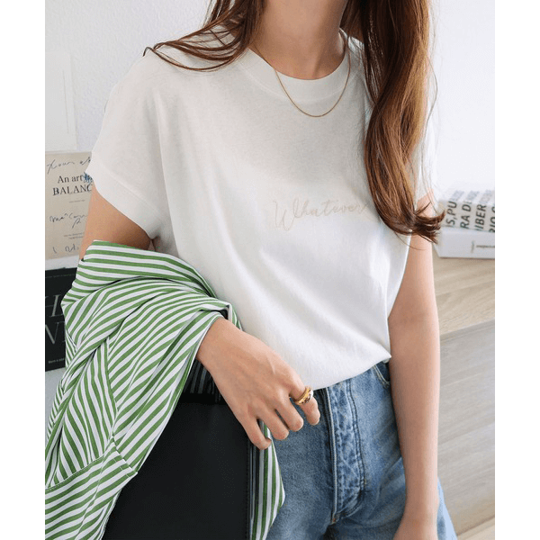 天竺棉 Whatever Logo 刺繍T_白