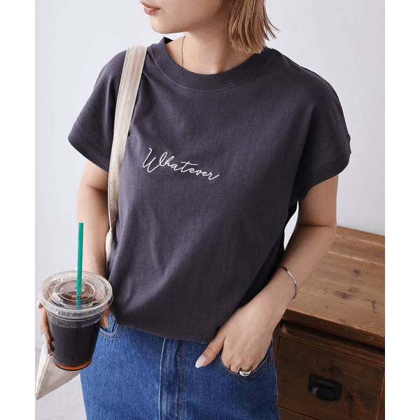天竺棉 Whatever Logo 刺繍T_深灰