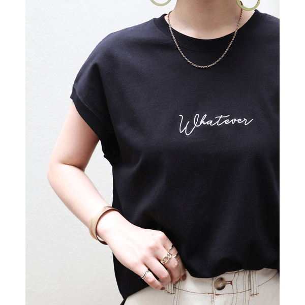 天竺棉 Whatever Logo 刺繍T_黑