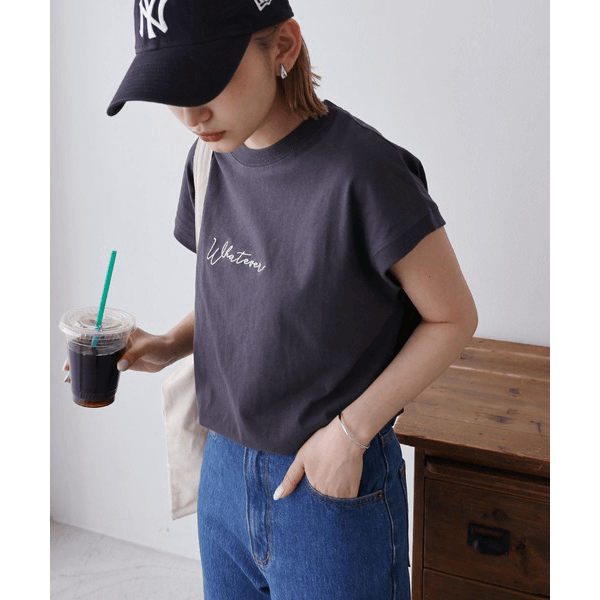 天竺棉 Whatever Logo 刺繍T_深灰