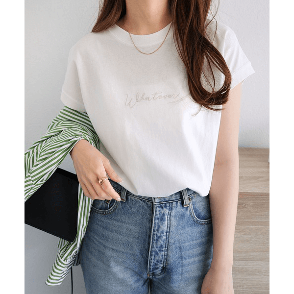 天竺棉 Whatever Logo 刺繍T_白
