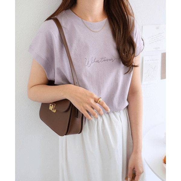 天竺棉 Whatever Logo 刺繍T_薰衣草