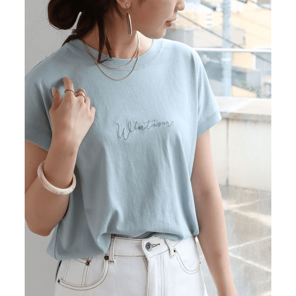 天竺棉 Whatever Logo 刺繍T_淺藍