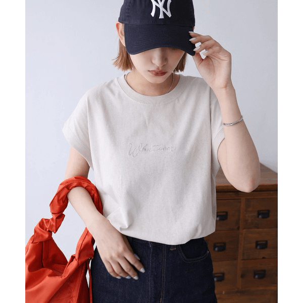 天竺棉 Whatever Logo 刺繍T_淺褐色