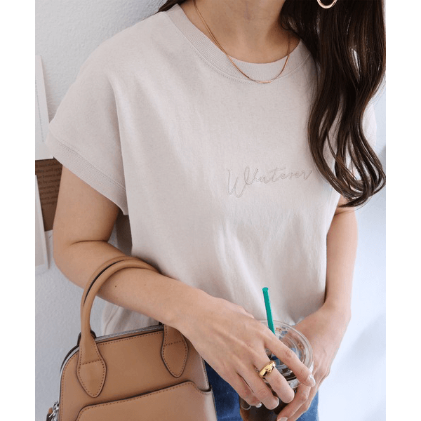 天竺棉 Whatever Logo 刺繍T_淺褐色