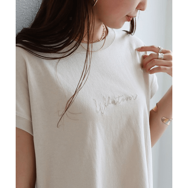 天竺棉 Whatever Logo 刺繍T_淺褐色